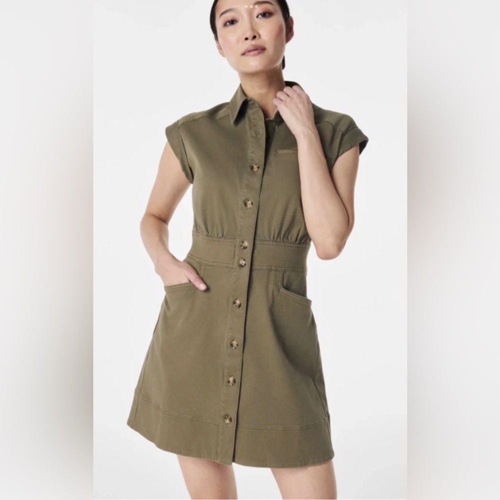 SPANX Stretch Twill Utility Button Dress w/pockets 1X